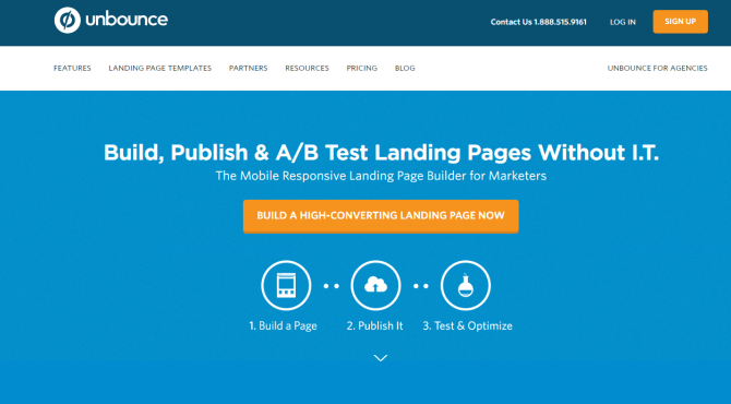 unbounce AB Testing Tool Screenshot