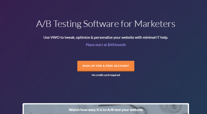 VWO AB Testing Tool Screenshot