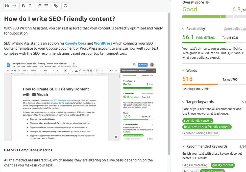 SEMrush SEO Writing Assistant